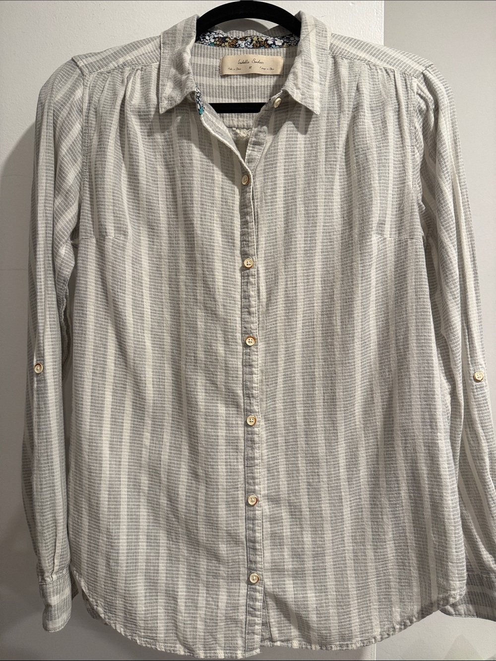 Anthropologie Isabella Sinclair Striped Button Down Shirt Lace Back M